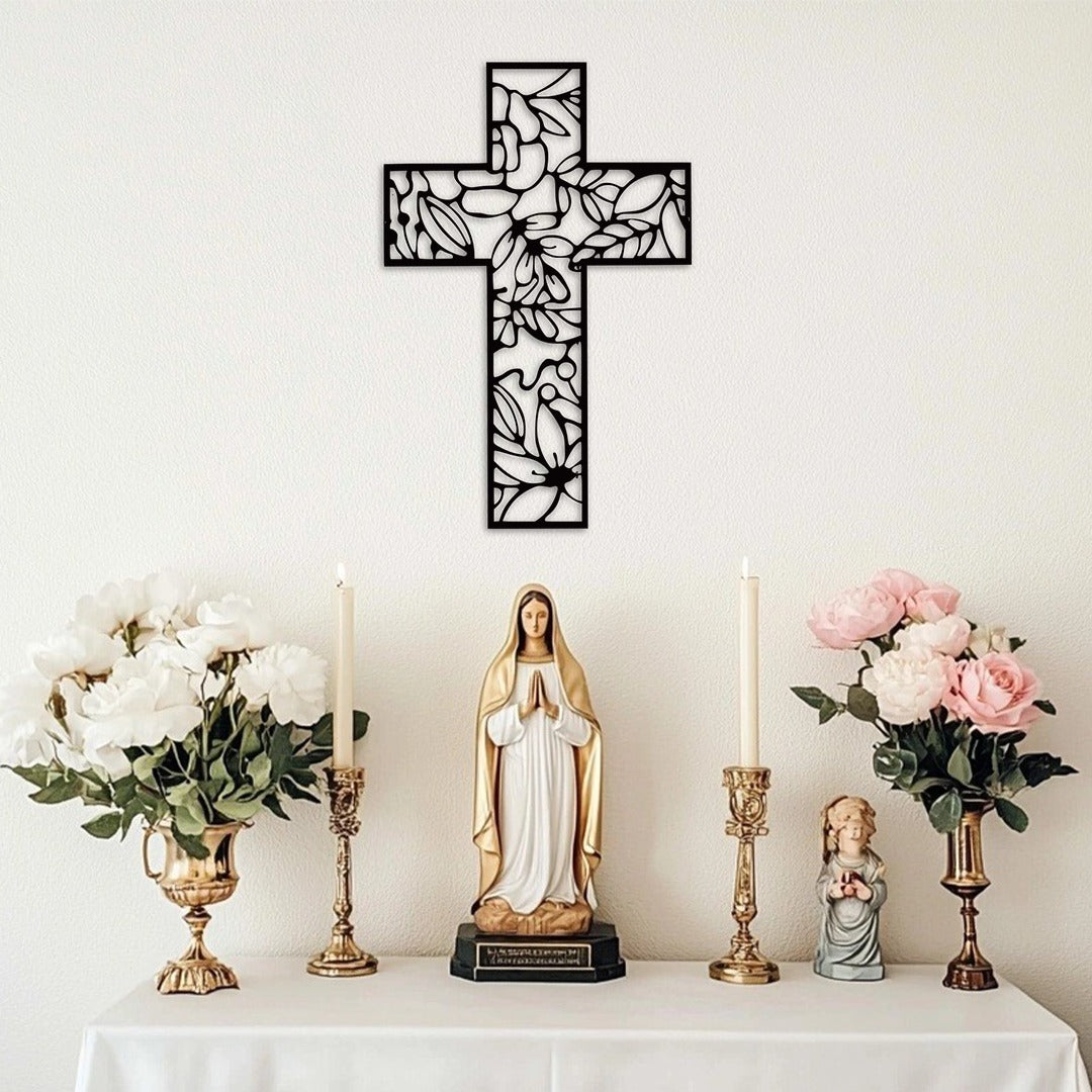 Floral Cross: 16 Guage Metal Wall Art