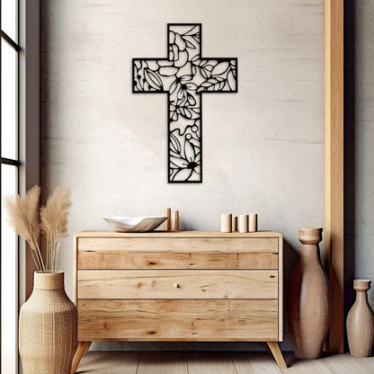 Floral Cross: 16 Guage Metal Wall Art