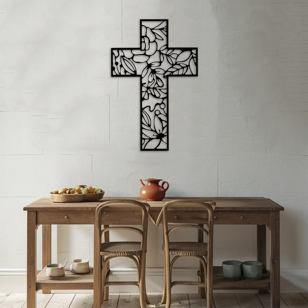 Floral Cross: 16 Guage Metal Wall Art