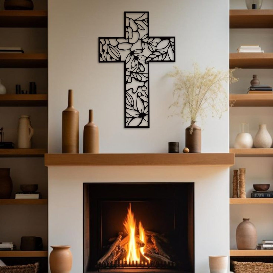 Floral Cross: 16 Guage Metal Wall Art